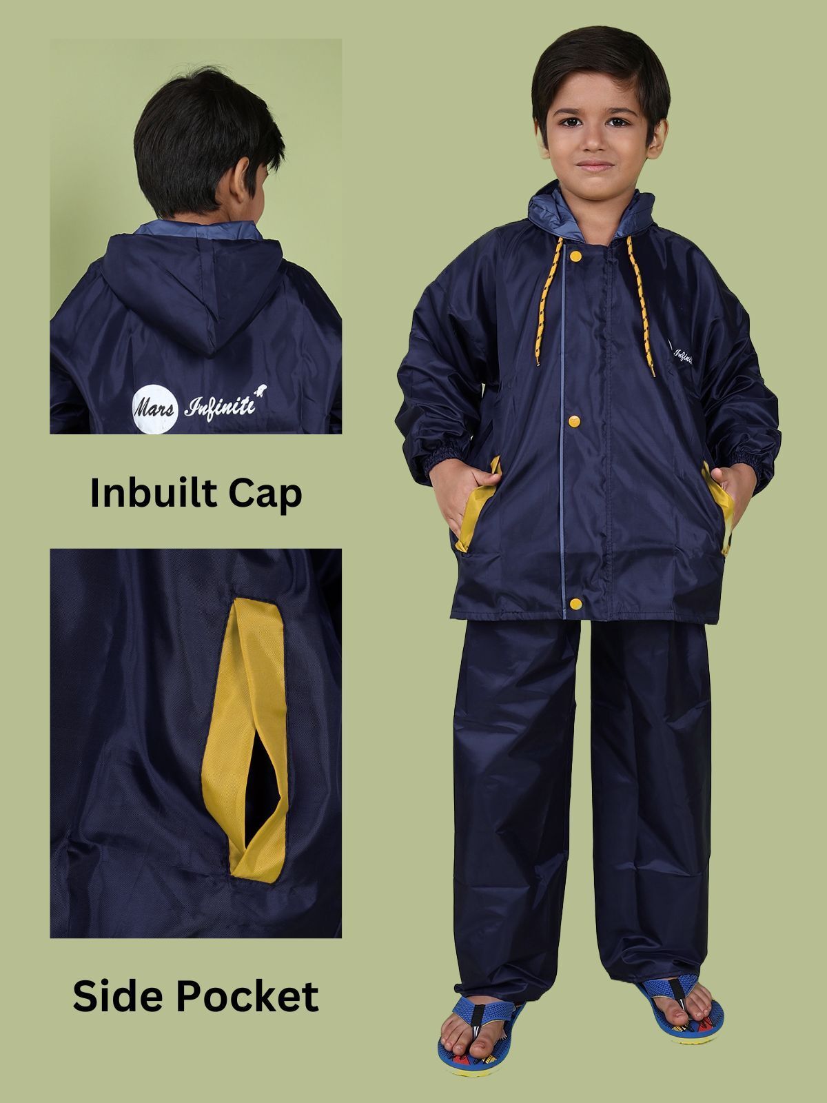 Mars Infiniti Solid Raincoat and Pant Set, Deep Blue, Pack of 1, Polyester Raincoat