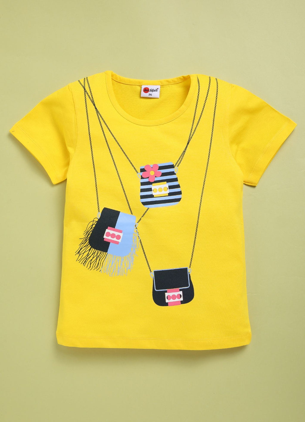 Mars Infiniti Girls Graphic Print Pure Cotton Regular T Shirt (Yellow, Pack of 1)