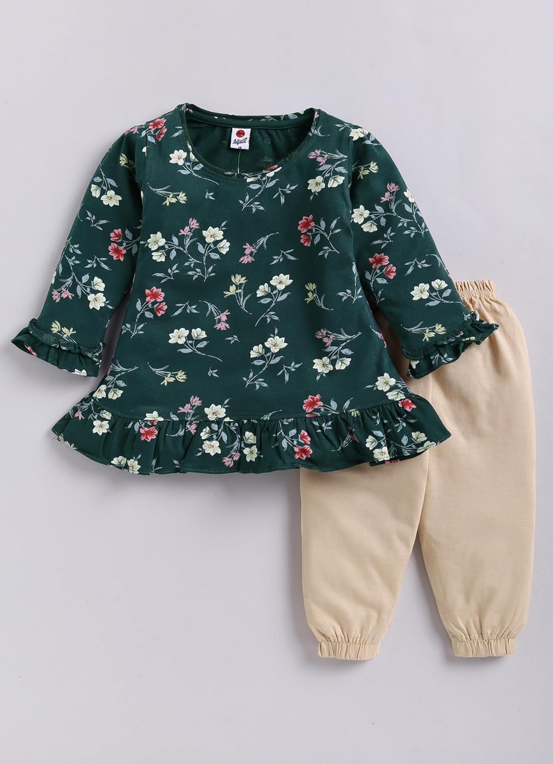 Mars Infiniti Pure Cotton Frock Top & Pyjama Set for Girls Kids | Baby Girls Summer Dress Set | Regular fit Casual full sleeve Frock and Full Pant Set | All over flower printed girls clothing set