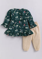 Mars Infiniti Pure Cotton Frock Top & Pyjama Set for Girls Kids | Baby Girls Summer Dress Set | Regular fit Casual full sleeve Frock and Full Pant Set | All over flower printed girls clothing set