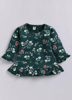 Mars Infiniti Pure Cotton Frock Top & Pyjama Set for Girls Kids | Baby Girls Summer Dress Set | Regular fit Casual full sleeve Frock and Full Pant Set | All over flower printed girls clothing set