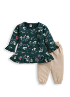 Mars Infiniti Pure Cotton Frock Top & Pyjama Set for Girls Kids | Baby Girls Summer Dress Set | Regular fit Casual full sleeve Frock and Full Pant Set | All over flower printed girls clothing set