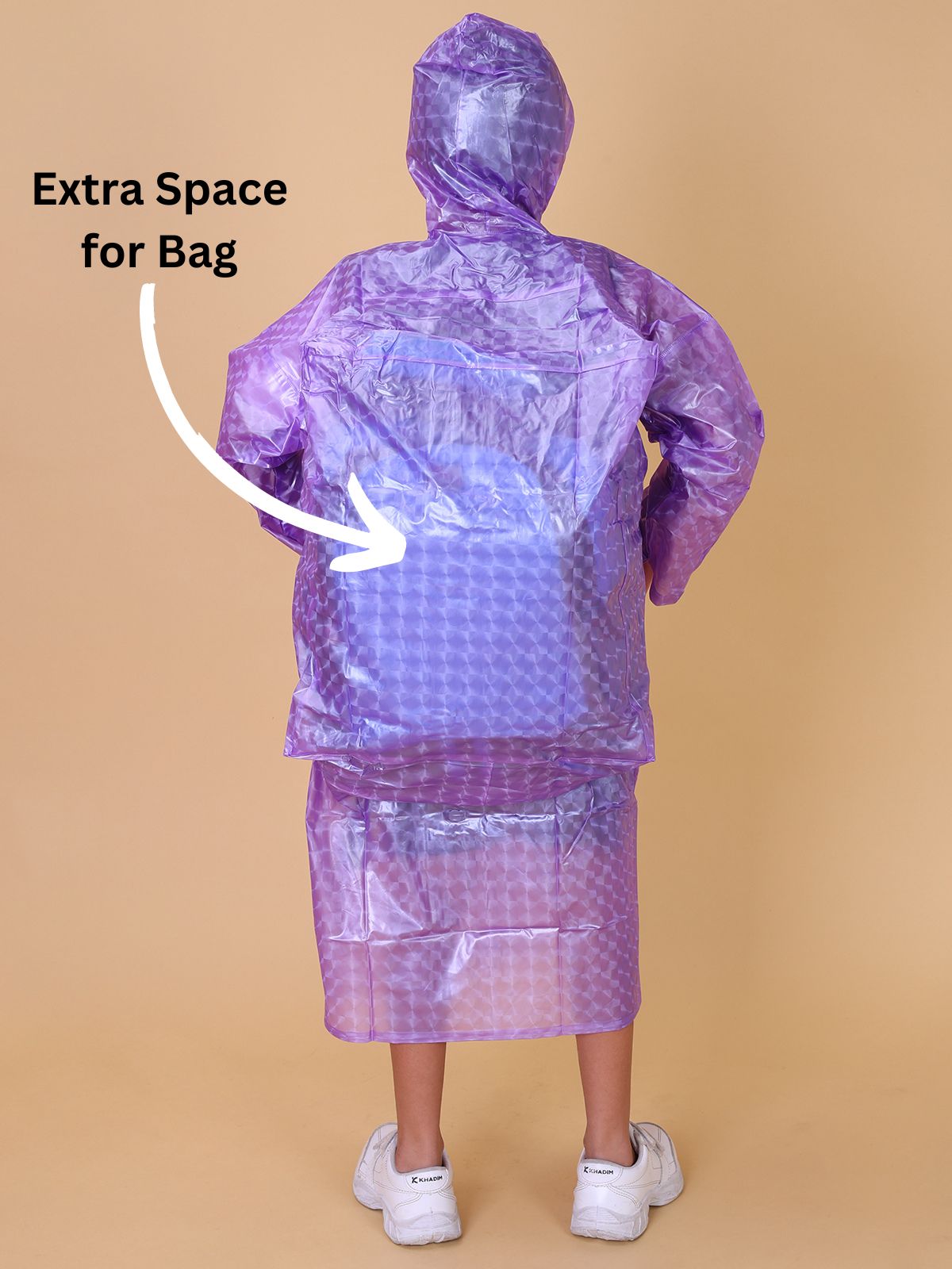 Mars Infiniti PVC Plastic Checkered Girls Raincoat (Violet)