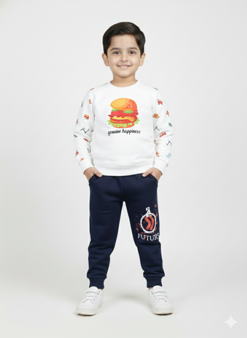 Mars Infiniti Winter Full Sleeve Printed  Boys &Girls Sweatshirt (White)