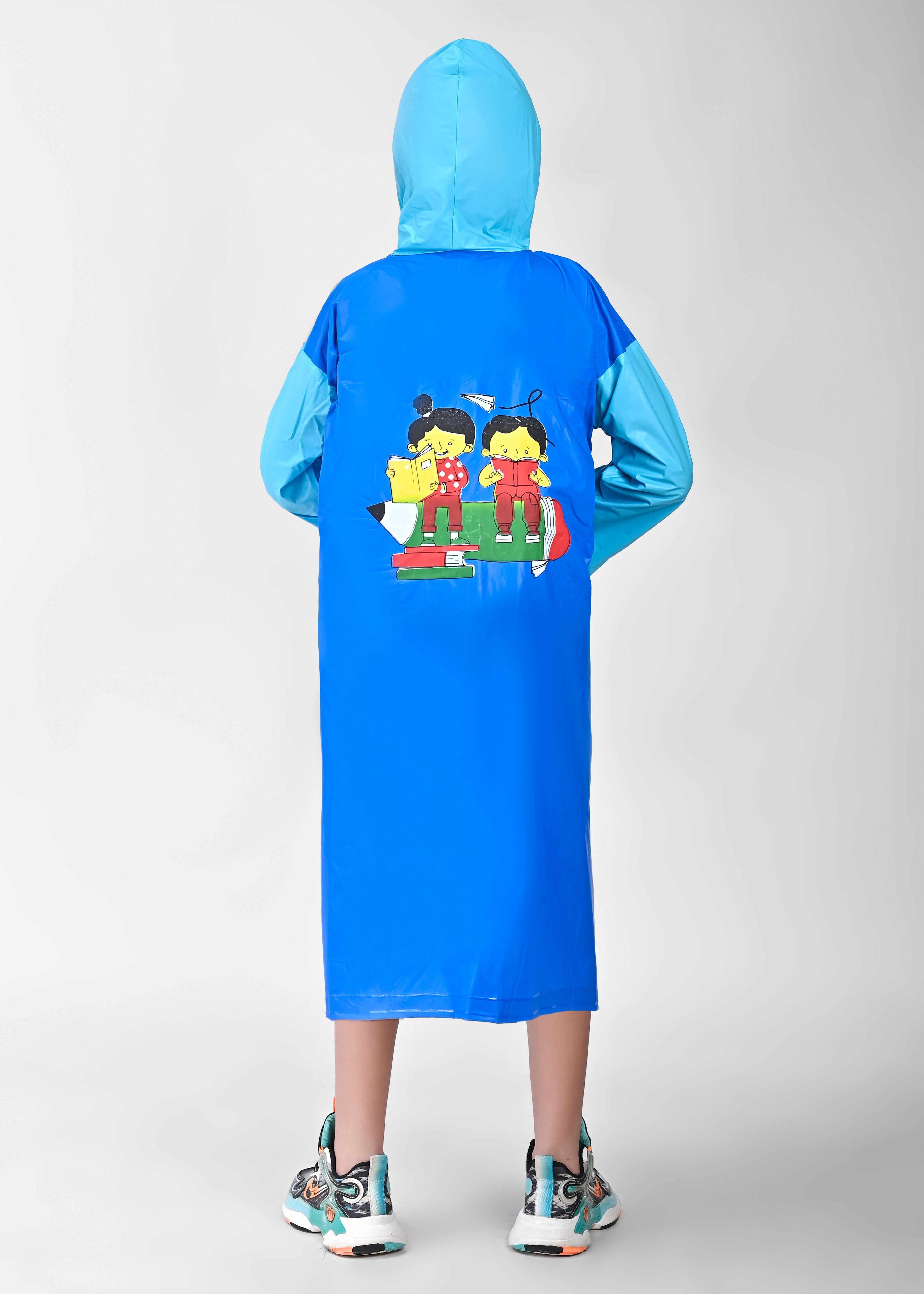 Mars Infiniti Graphic Print Boys and Girls Raincoat, Dual Shade Light Blue and Deep Blue, Pvc Plastic