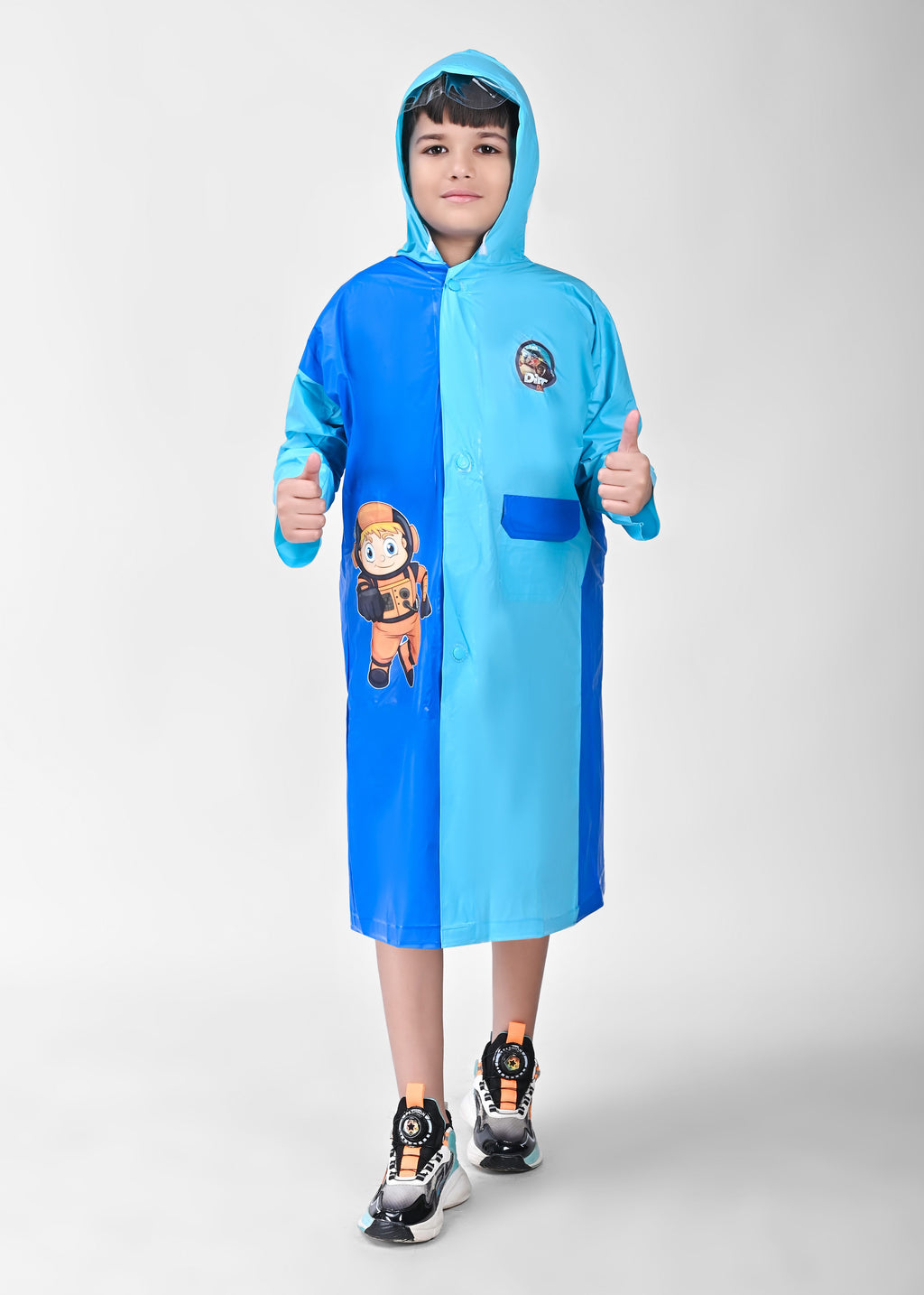 Mars Infiniti Graphic Print Boys and Girls Raincoat, Dual Shade Light Blue and Deep Blue, Pvc Plastic