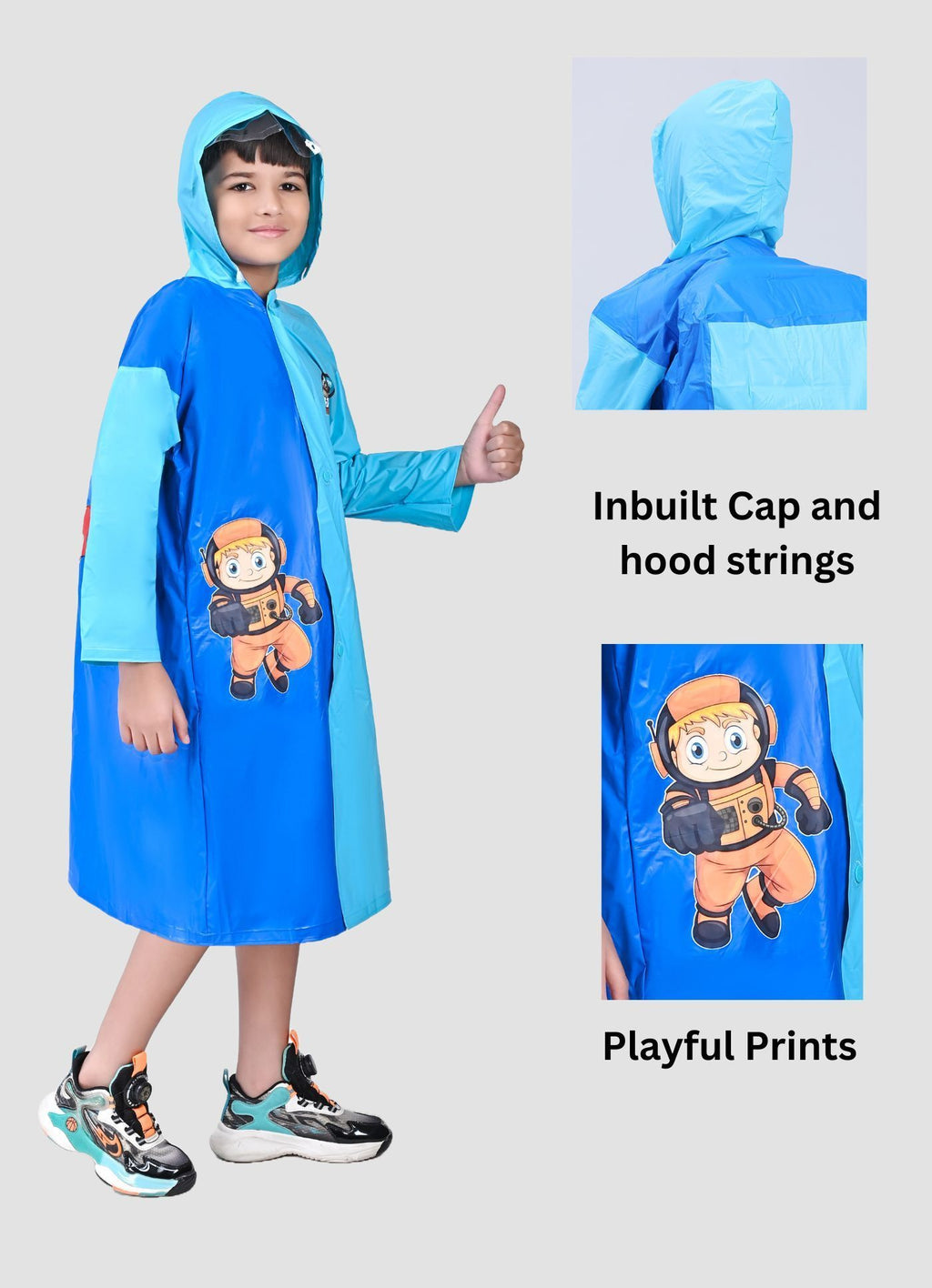 Mars Infiniti Graphic Print Boys and Girls Raincoat, Dual Shade Light Blue and Deep Blue, Pvc Plastic
