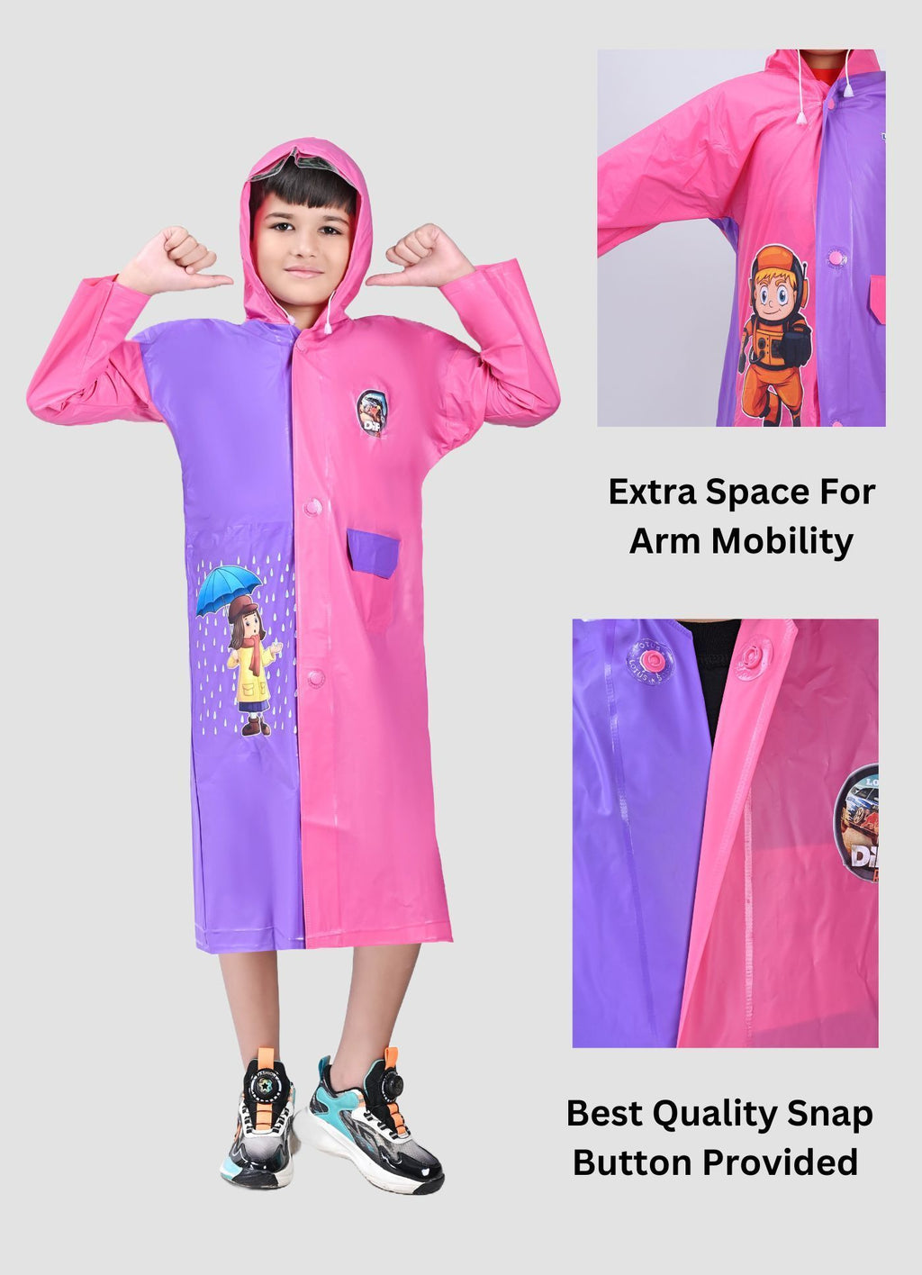 Mars Infiniti Graphic Print Boys and Girls Raincoat, Dual Shade Pink and Violet, Pvc Plastic