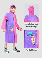 Mars Infiniti Graphic Print Boys and Girls Raincoat, Dual Shade Pink and Violet, Pvc Plastic