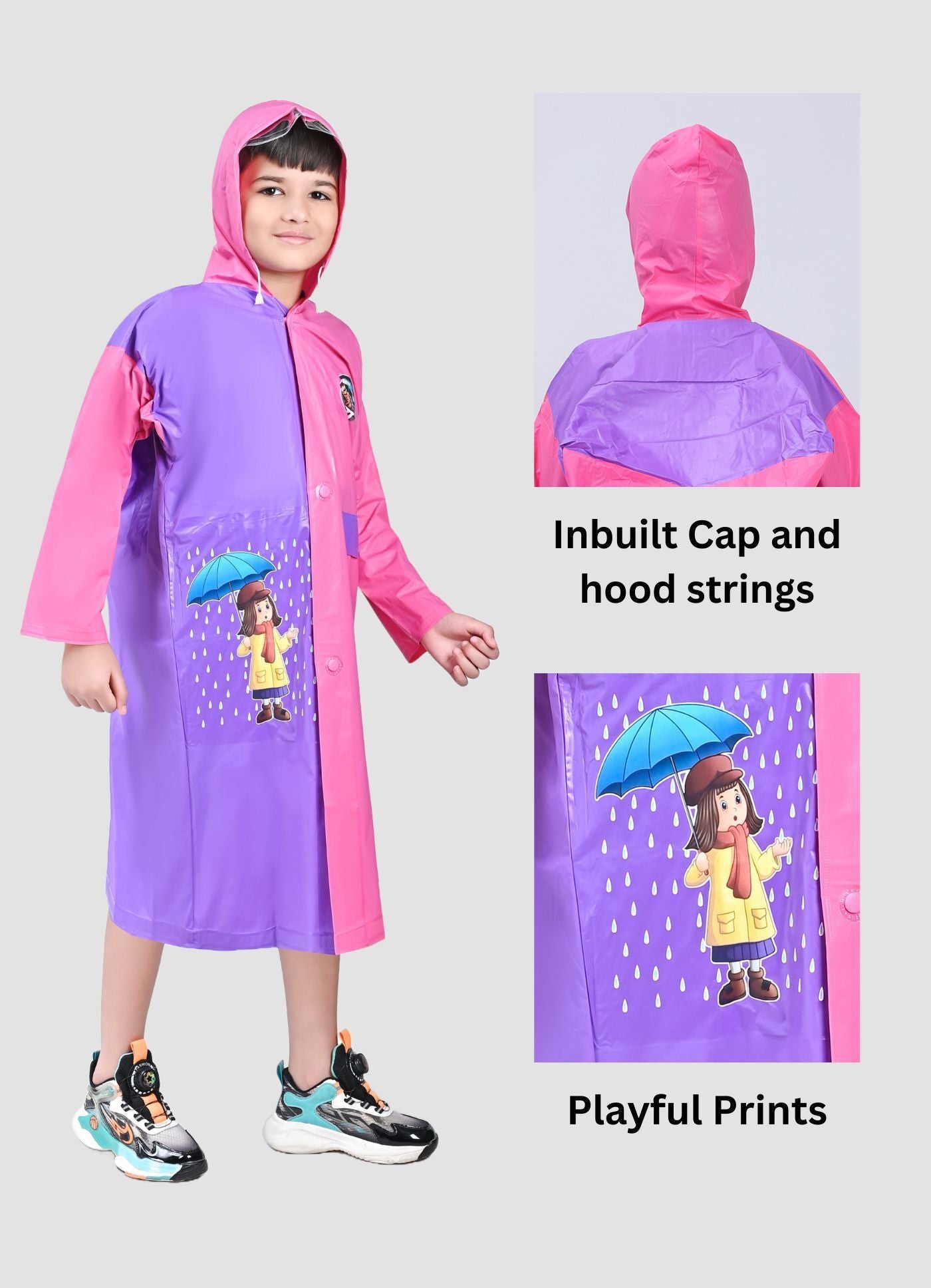 Mars Infiniti Graphic Print Boys and Girls Raincoat, Dual Shade Pink and Violet, Pvc Plastic