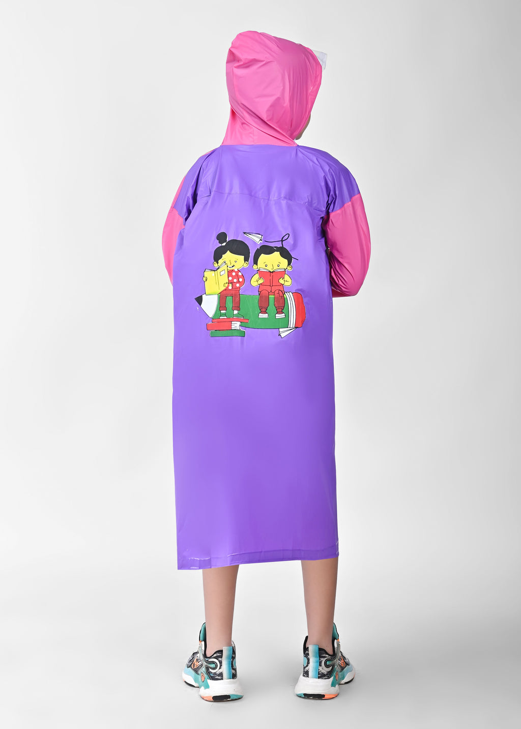 Mars Infiniti Graphic Print Boys and Girls Raincoat, Dual Shade Pink and Violet, Pvc Plastic