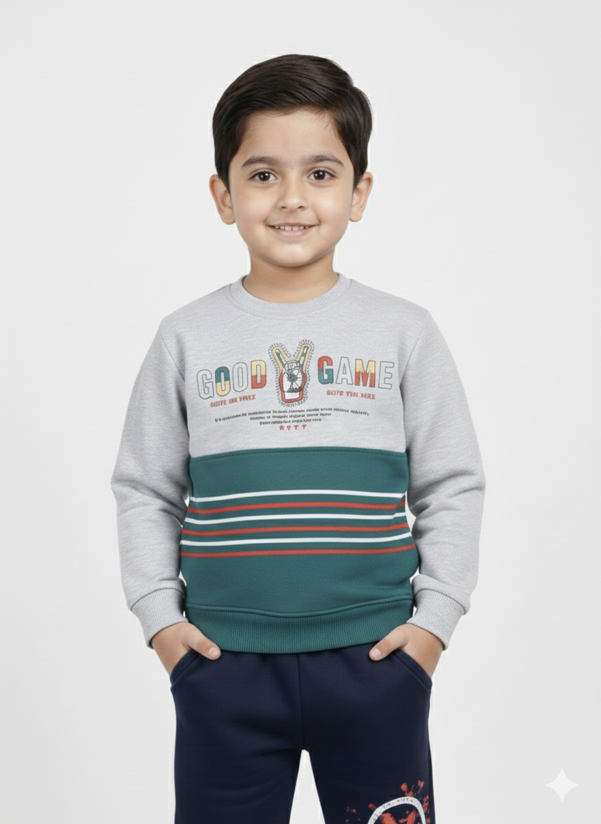Mars Infiniti Full Sleeve Printed Baby Boys & Baby Girls Sweatshirt (Light Grey)