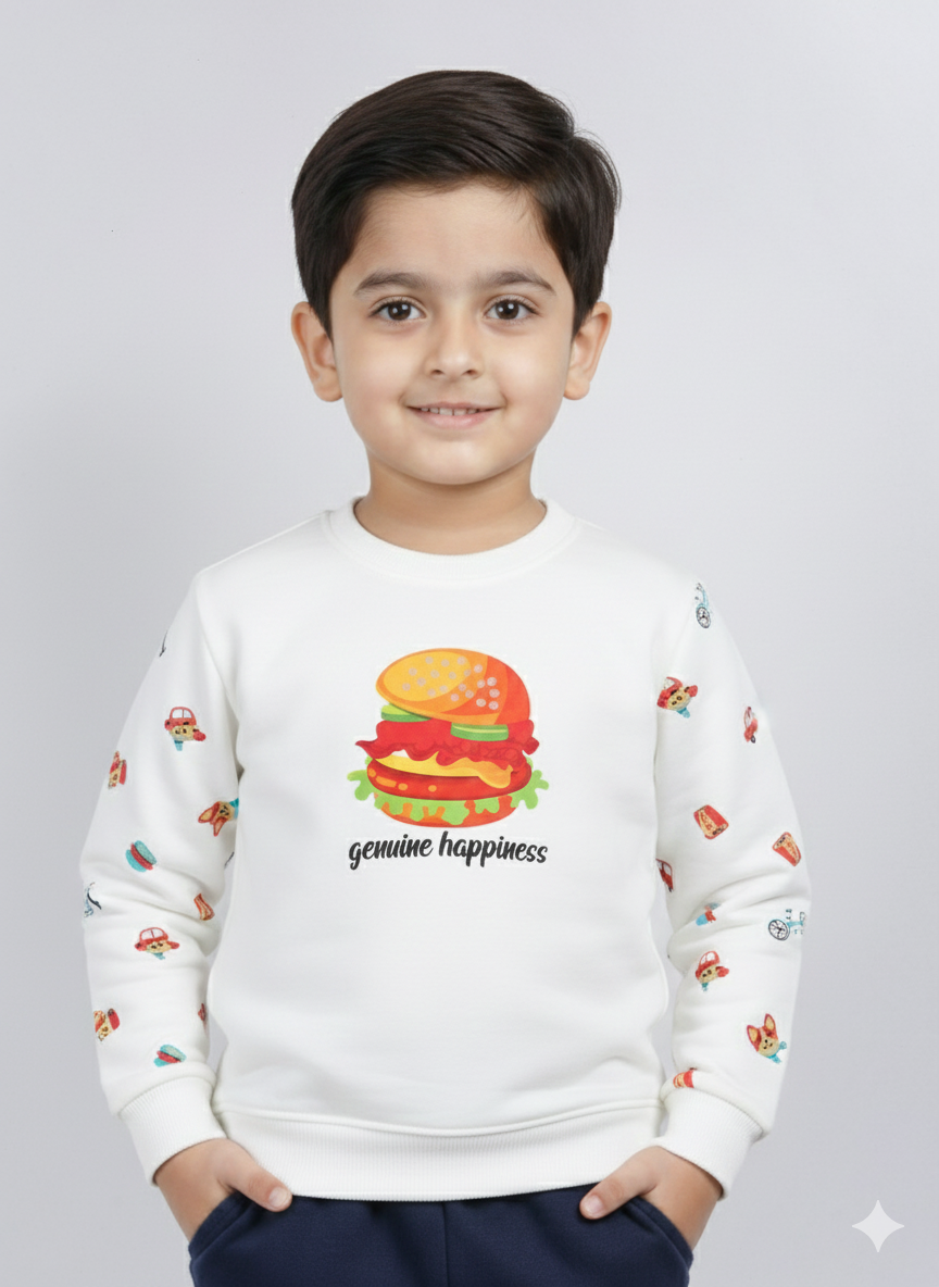 Mars Infiniti Winter Full Sleeve Printed  Boys &Girls Sweatshirt (White)