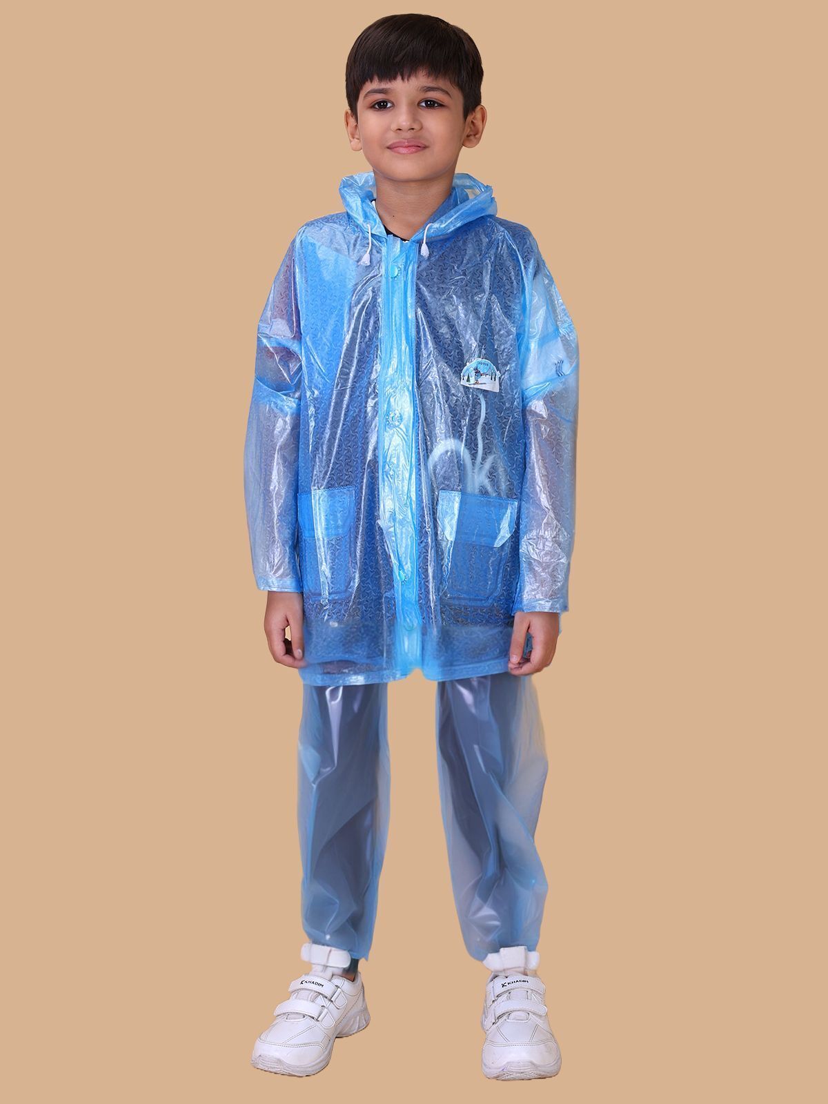 Mars Infiniti Graphic Print Unisex Raincoat set and Pant set, Sky Blue, pack of 1, PVC Plastic Raincoat