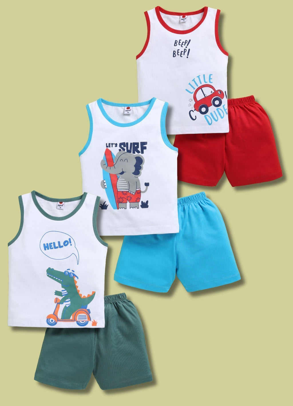 Mars Infiniti Baby Boys & Baby Girls Casual T-shirt Shorts (White, Red, Green, Blue)