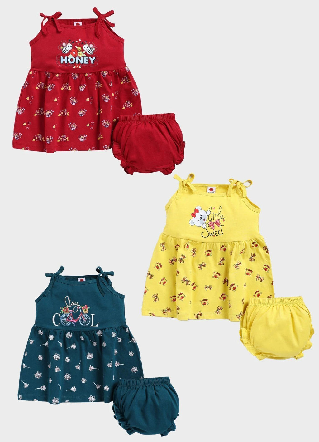 Mars Infiniti Baby Girls Casual Top Panty (Dark Green, Mustard Yellow, Deep Red)