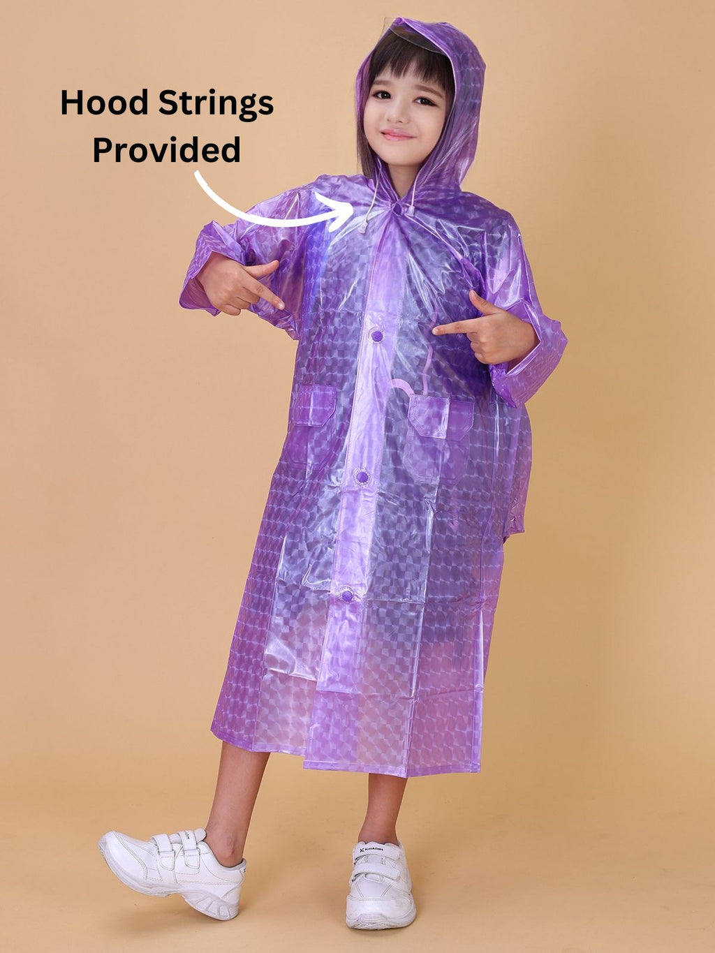 Mars Infiniti PVC Plastic Checkered Girls Raincoat (Violet)