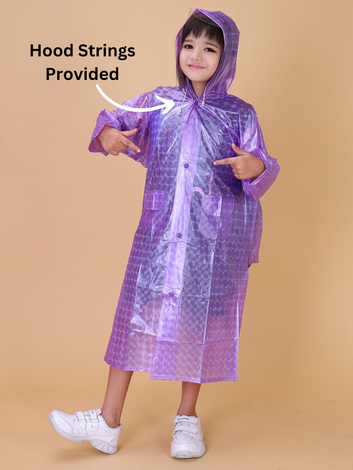 Mars Infiniti PVC Plastic Checkered Girls Raincoat (Violet)