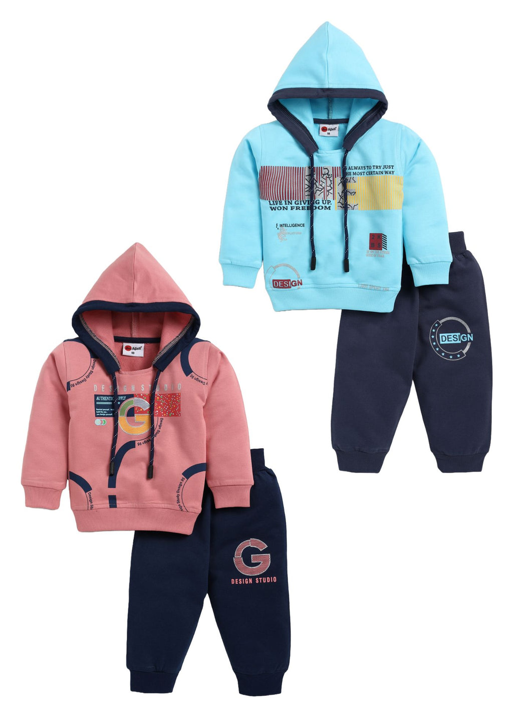 Mars Infiniti Full Sleeve Hoodie and Pant Set for Boys and Girls (Blue, Wine), Pack of 2