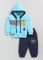 Mars Infiniti Full Sleeve Hoodie and Pant Set for Boys and Girls (Blue, Wine), Pack of 2