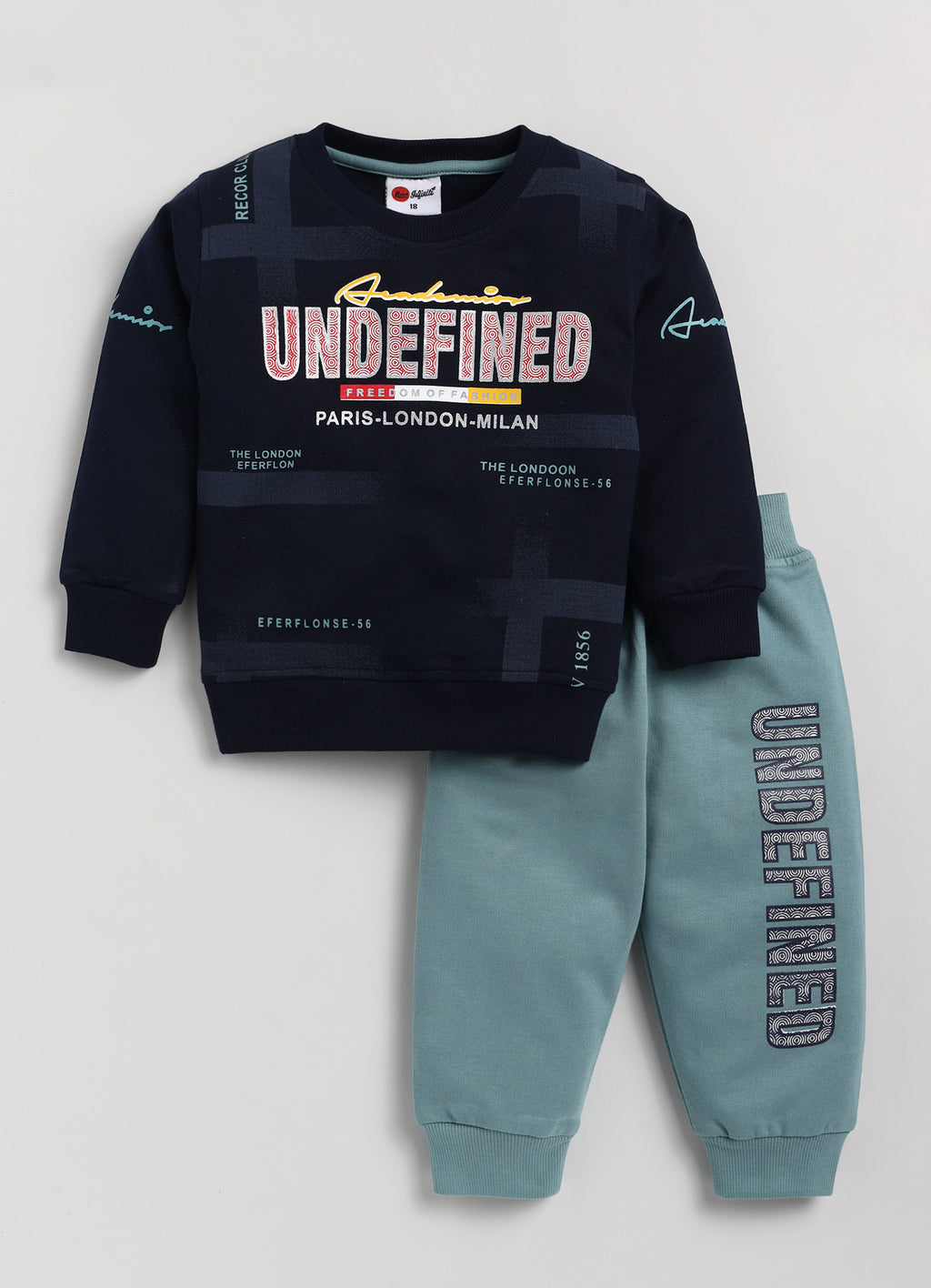 Mars Infiniti Full Sleeve Roundneck Sweatshirt and Track Pant Set for Boys and Girls (Emerald, Navy), Pack of 2