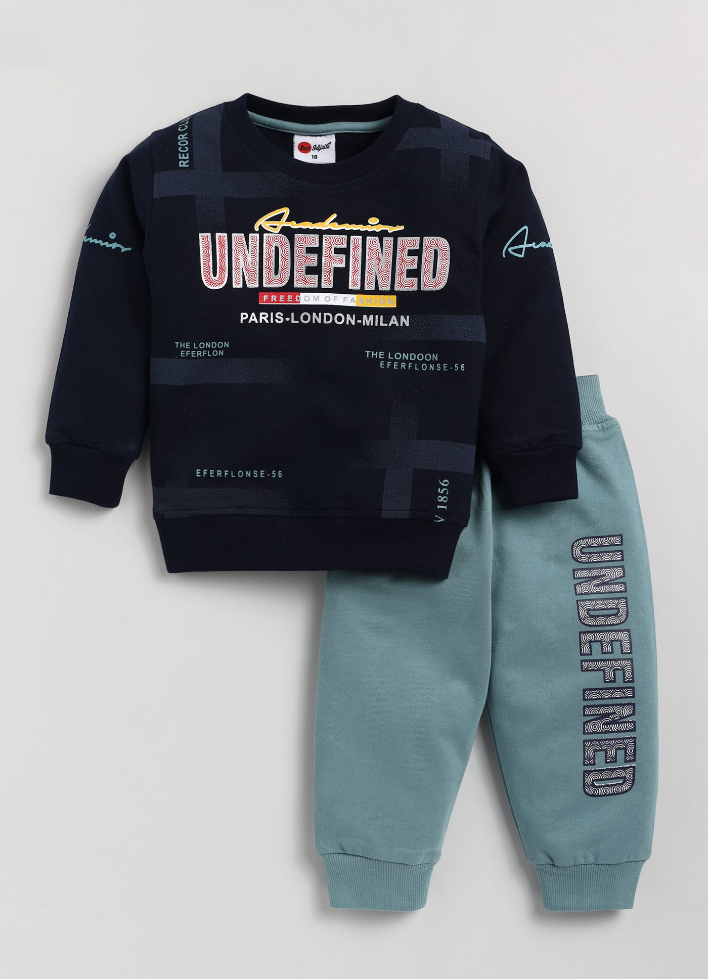 Mars Infiniti Full Sleeve Roundneck Sweatshirt and Track Pant Set for Boys and Girls (Emerald, Navy), Pack of 2