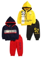 Mars Infiniti Full Sleeve Hoodie and Pant Set for Boys and Girls (NavyBlue, Yellow), Pack of 2