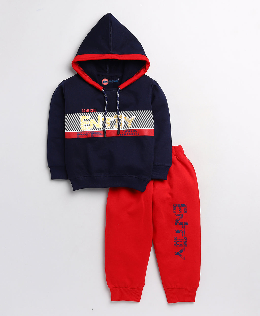 Mars Infiniti Full Sleeve Hoodie and Pant Set for Boys and Girls (NavyBlue, Yellow), Pack of 2