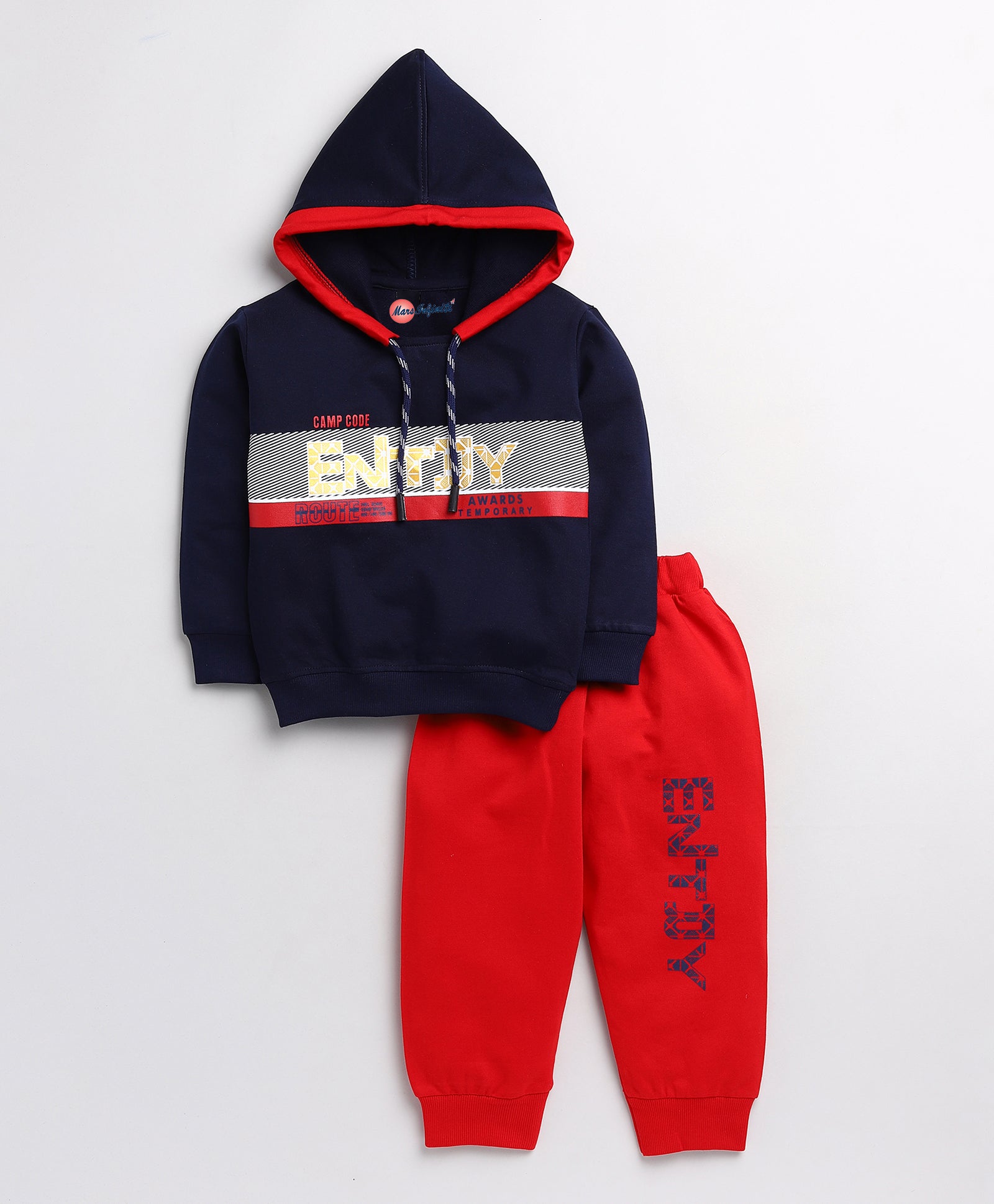 Mars Infiniti Full Sleeve Hoodie and Pant Set for Boys and Girls (NavyBlue, Yellow), Pack of 2