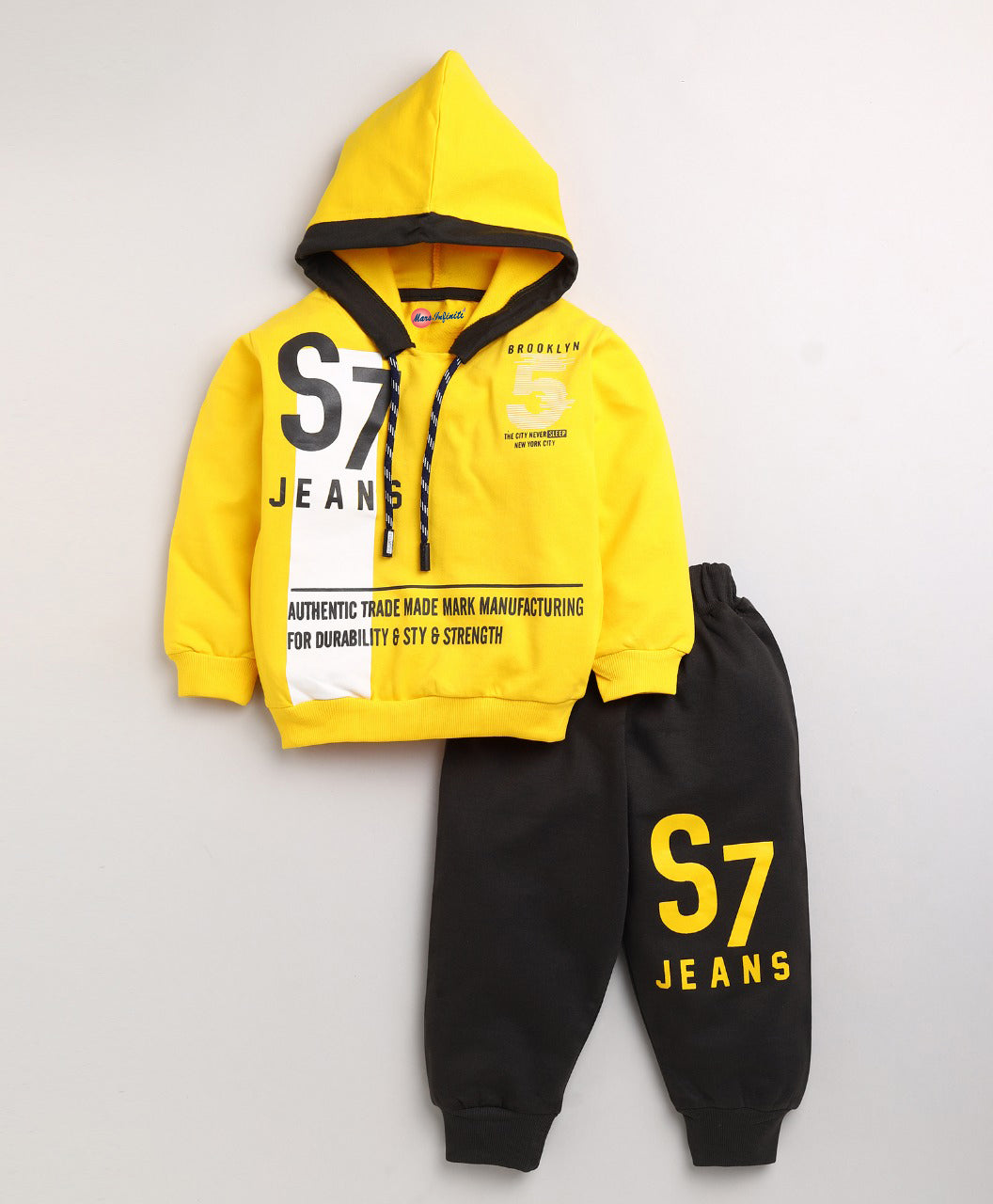Mars Infiniti Full Sleeve Hoodie and Pant Set for Boys and Girls (NavyBlue, Yellow), Pack of 2