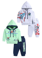Mars Infiniti Full Sleeve Hoodie and Pant Set for Boys and Girls (Grey, Kiwi), Pack of 2