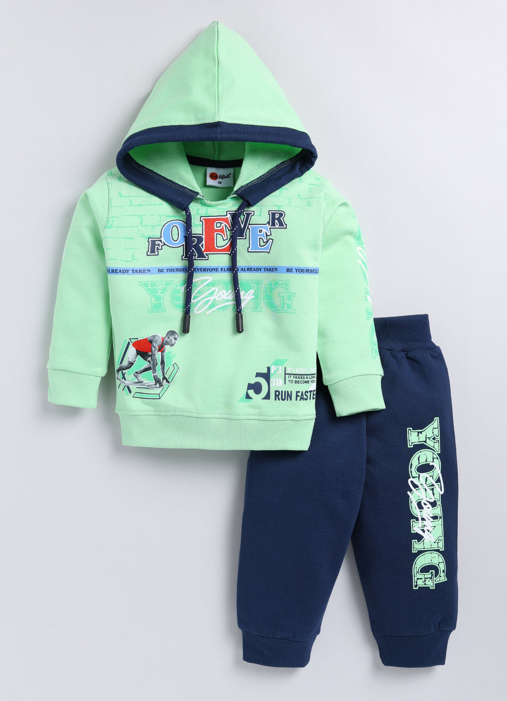 Mars Infiniti Full Sleeve Hoodie and Pant Set for Boys and Girls (Grey, Kiwi), Pack of 2