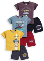 Mars Infiniti Pure Cotton Back Printed Half Sleeves T-Shirt and Half Pant Set for Boys Kids| Kids boys tshirt and half pant set| Pack of 3