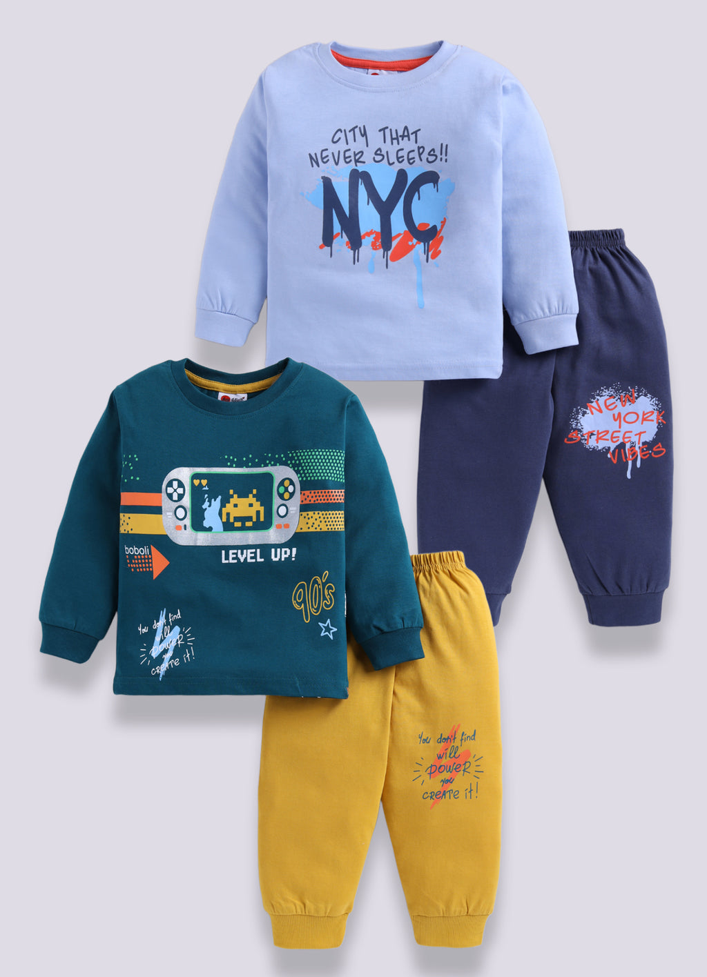 Mars Infiniti Boys Casual T-shirt Track Pants (Deep Green, Mist Blue)