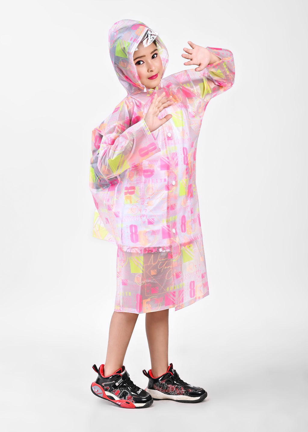 Mars Infiniti Graphic Print Girls PVC Raincoat (Yellow, Pink)