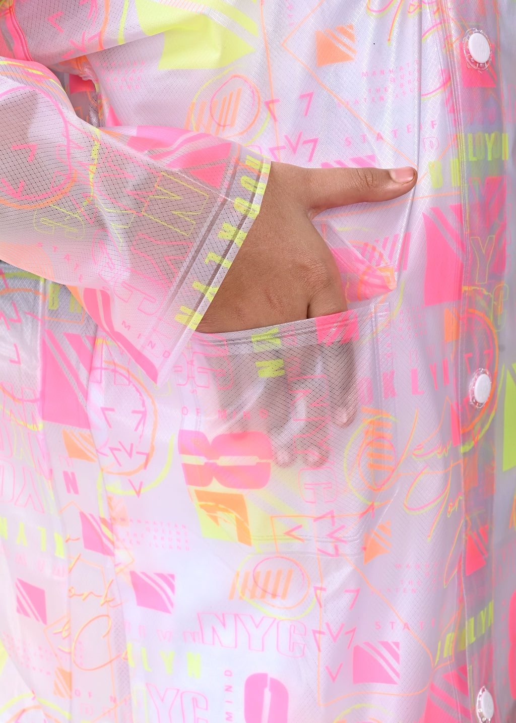 Mars Infiniti Graphic Print Girls PVC Raincoat (Yellow, Pink)