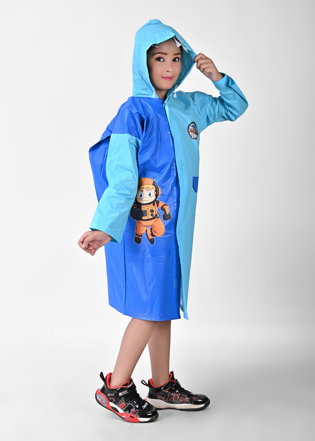 Mars Infiniti Self DesignTwin Color Girls PVC Plastic Raincoat (Blue)