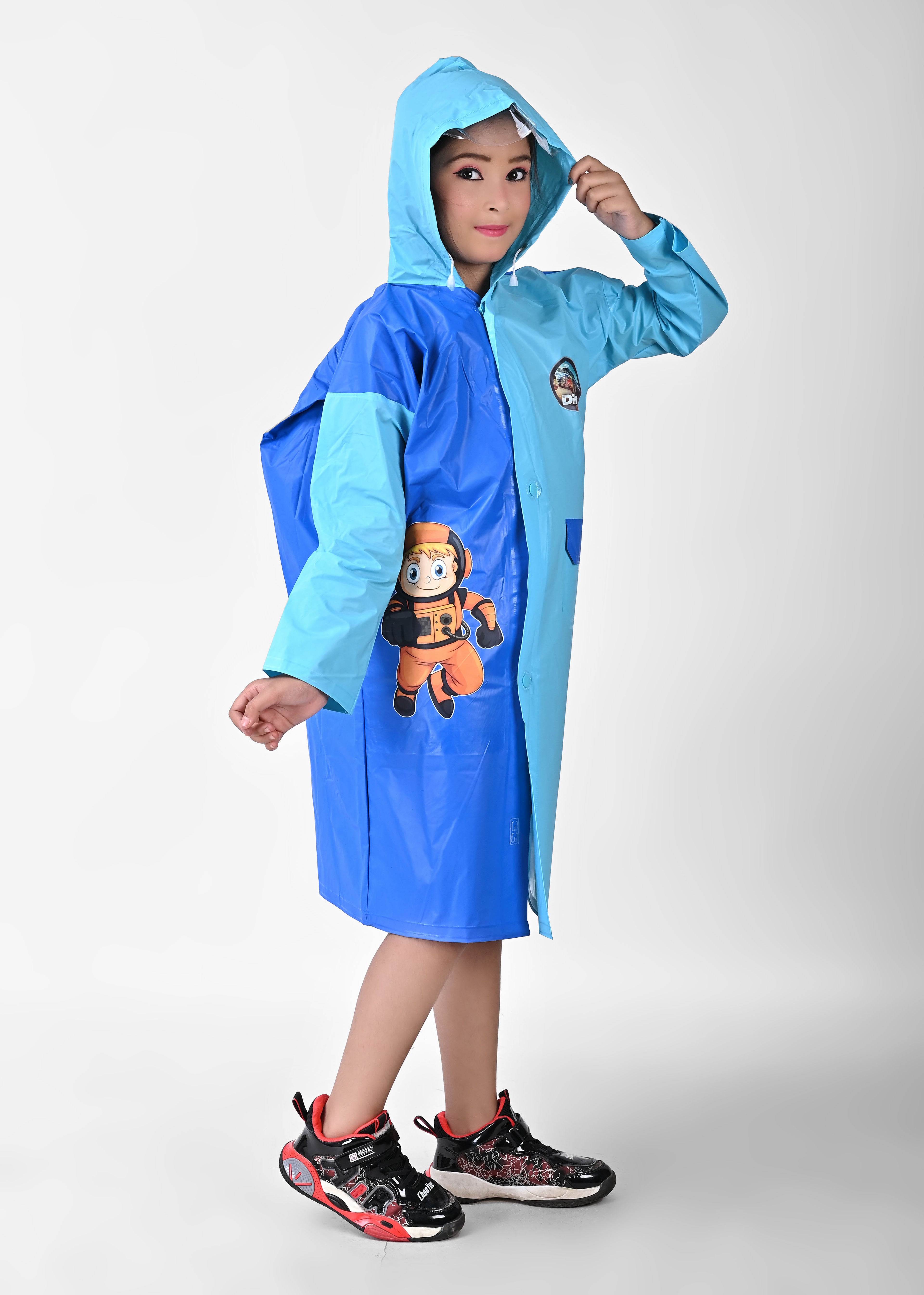 Mars Infiniti Self DesignTwin Color Girls PVC Plastic Raincoat (Blue)