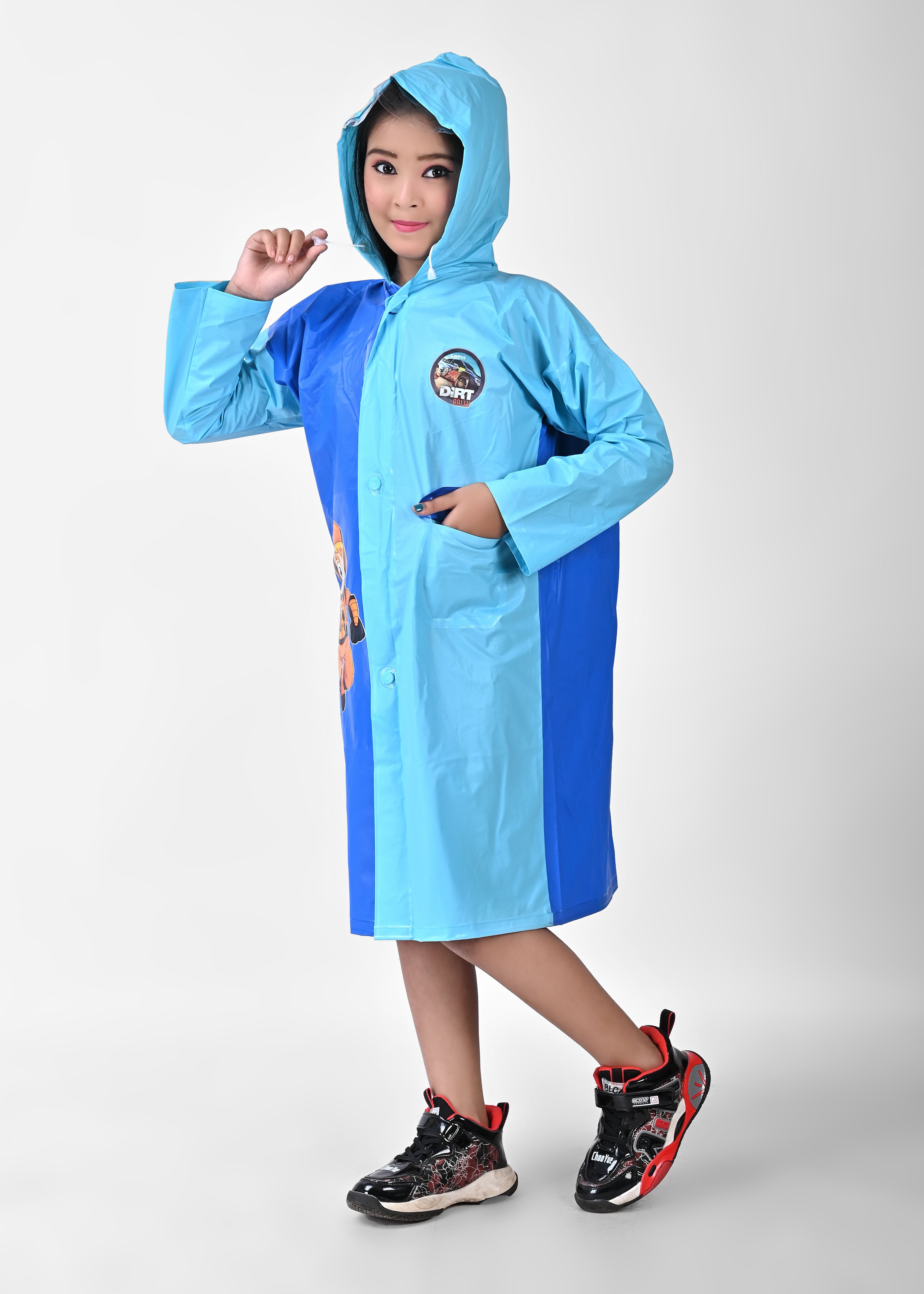 Mars Infiniti Self DesignTwin Color Girls PVC Plastic Raincoat (Blue)