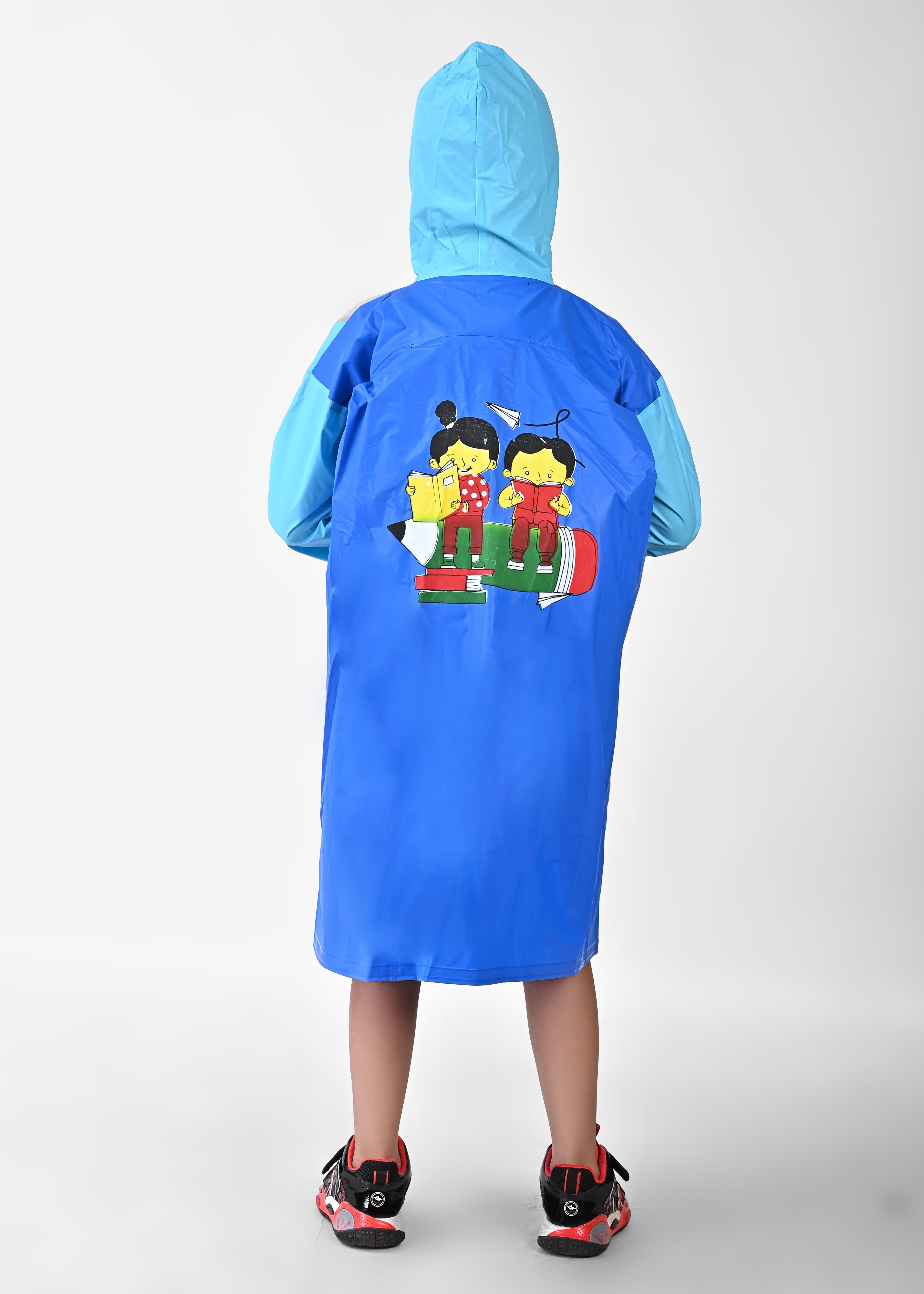 Mars Infiniti Self DesignTwin Color Girls PVC Plastic Raincoat (Blue)