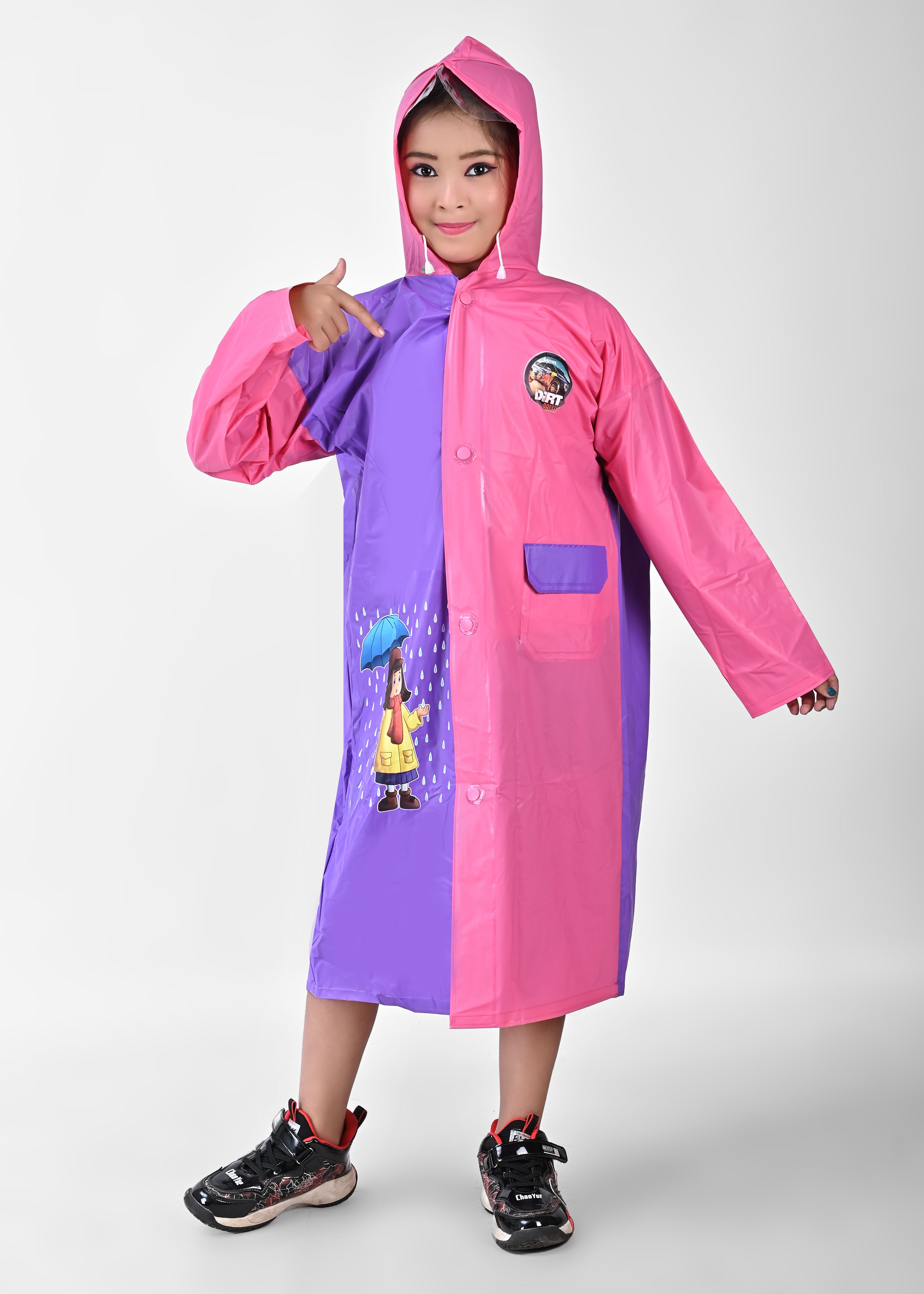 Mars Infiniti Self DesignTwin Color Girls PVC Plastic Raincoat (Pink)