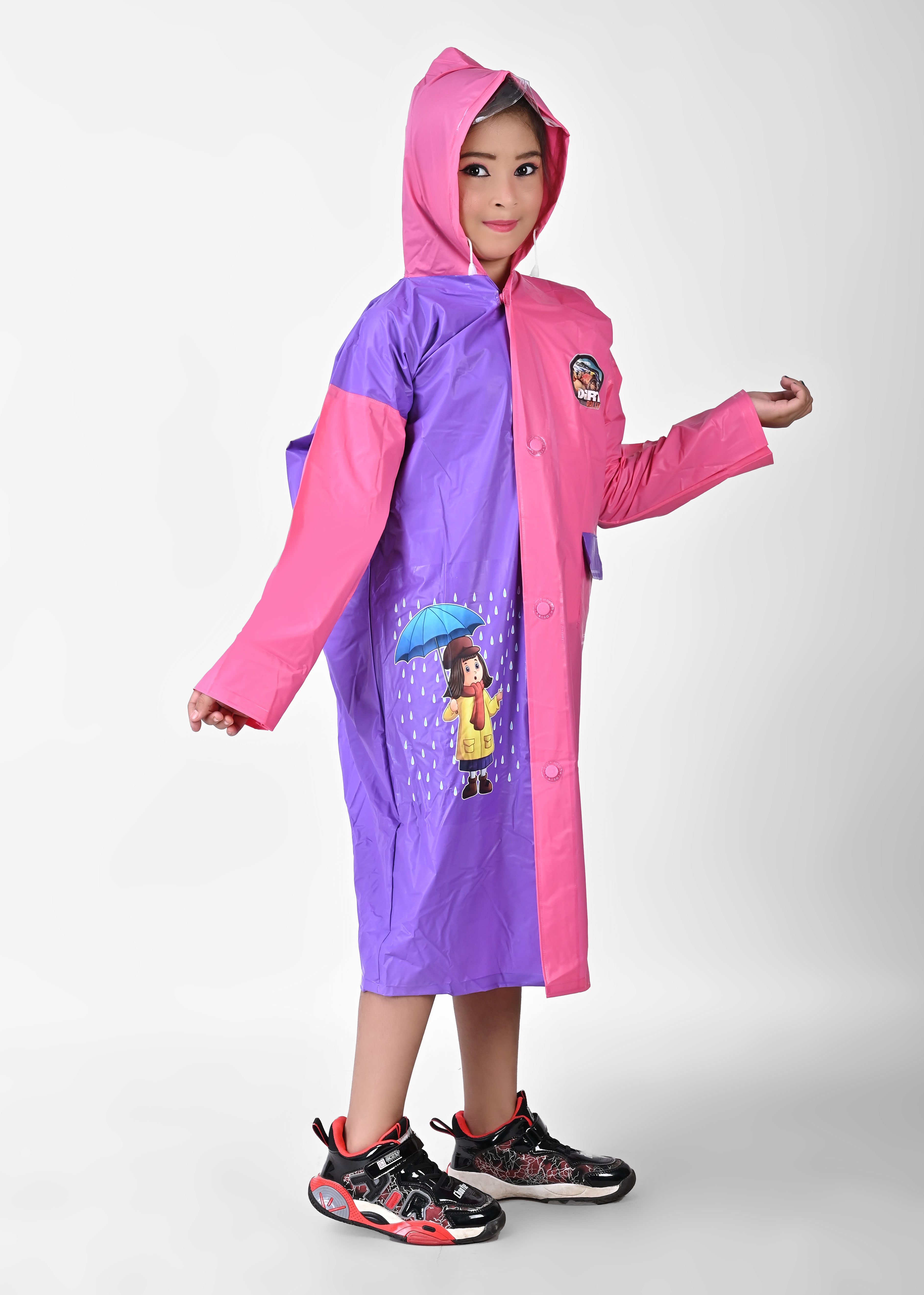 Mars Infiniti Self DesignTwin Color Girls PVC Plastic Raincoat (Pink)