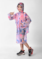 Mars Infiniti Graphic Print Girls PVC Raincoat (Blue, Pink)