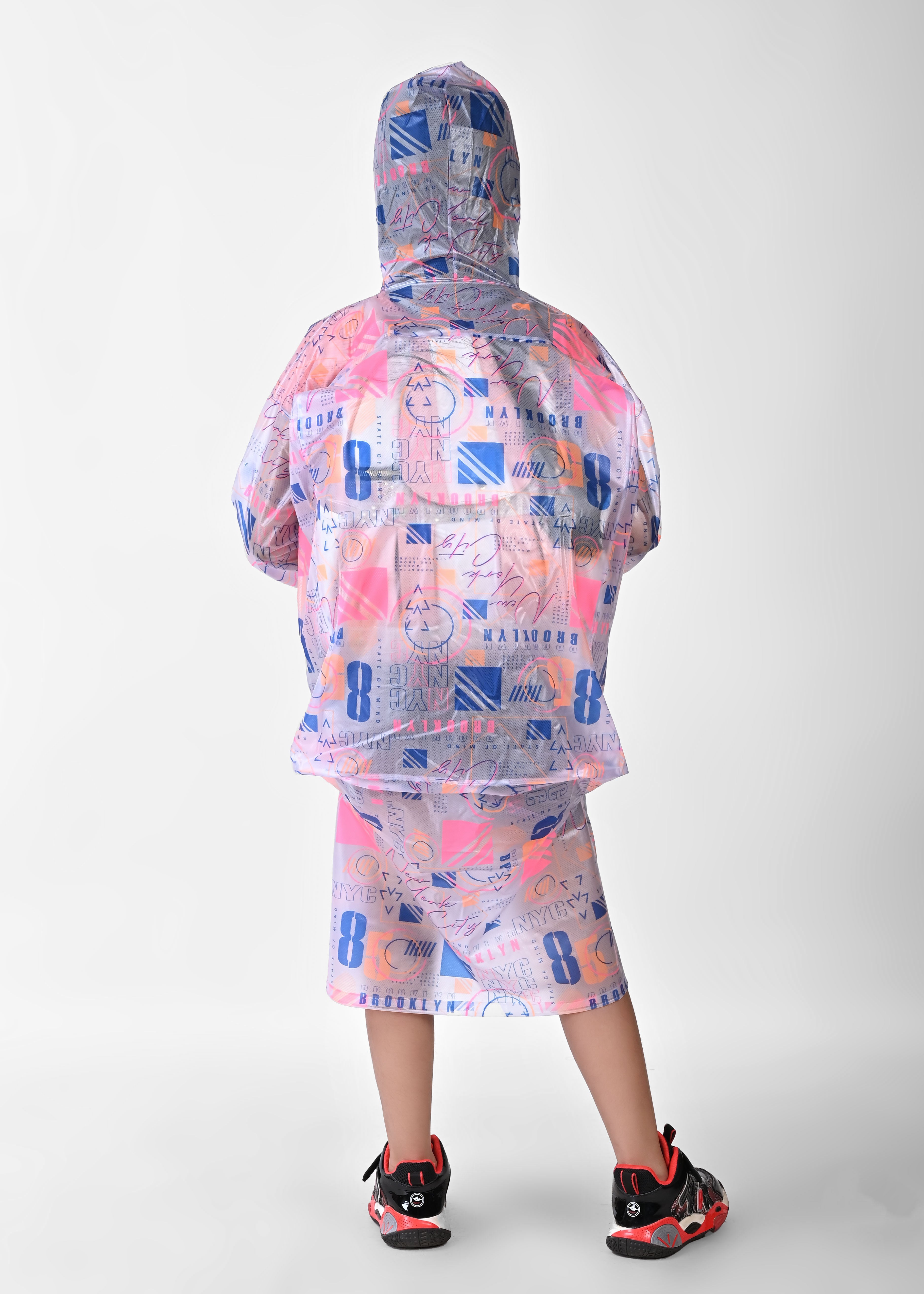 Mars Infiniti Graphic Print Girls PVC Raincoat (Blue, Pink)