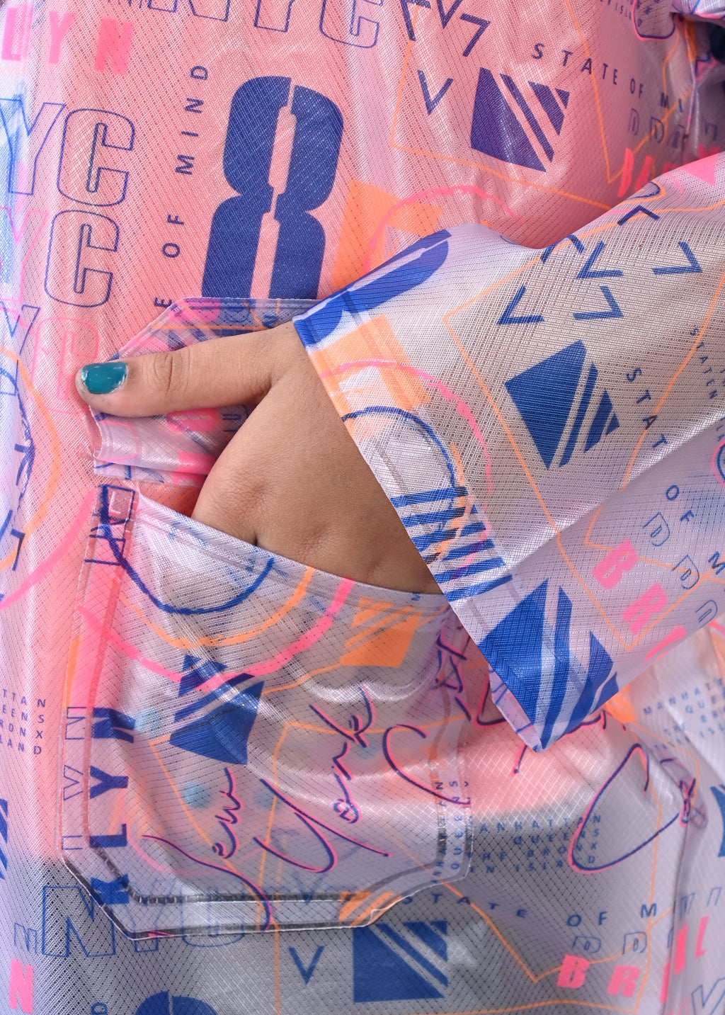 Mars Infiniti Graphic Print Girls PVC Raincoat (Blue, Pink)