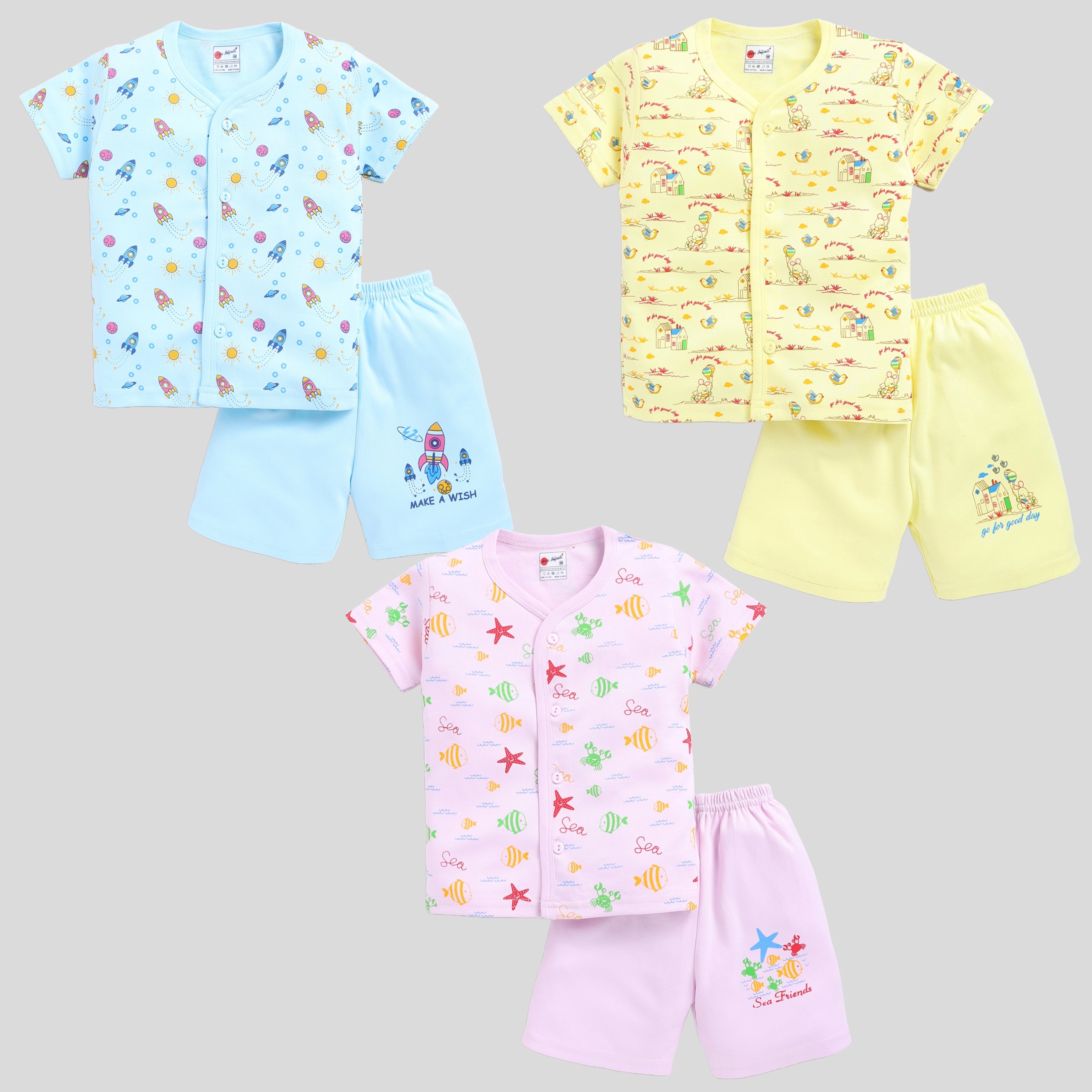 Mars Infiniti Baby Boys & Baby Girls Casual T-shirt Shorts (Pink, Yellow, Blue)