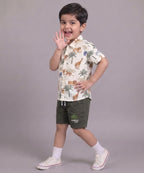 Mars Infiniti Boys All Over Printed Half Sleeves Shirt and Half Pant Set(Green, White)