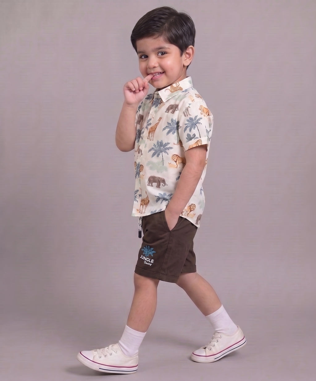 Mars Infiniti Boys All Over Printed Half Sleeves Shirt and Half Pant Set|Summerwear|Brown, White|Pure Cotton