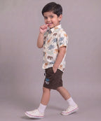 Mars Infiniti Boys All Over Printed Half Sleeves Shirt and Half Pant Set|Summerwear|Brown, White|Pure Cotton