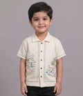 Mars Infiniti Boys All Over Printed Half Sleeves Shirt|Summerwear|Beige|Pure Cotton|Spread Collar